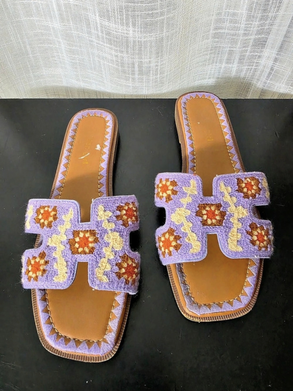 Madden Girl Crochet Flower Slide Sandals Purple & Orange US 8